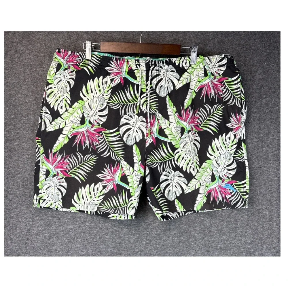 Tommy Bahama Mens XL Tropical Floral Monstera Swim Trunks Black‎ ST924707 Loud